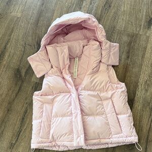 lululemon athletica pale pink quilted puffer vest with hood